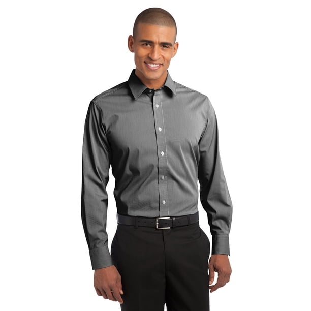 Camisa de popelina elástica con rayas finas de Port Authority XS Negro/ Blanco Autoridad Portuaria S647
