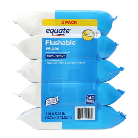 Equate Flushable Wet Wipes, Fresh Scent, 240 Wipes (5 Pack), Compare To Cottonelle®