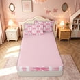 thumbnail image 4 of meiyoeat Watercolor Bow Stripe Zipper Twin Comforter Sets with Fitted Sheet and 2 Pillowcases for Kids Girls, Girly Pink Ribbon Zipper Bedding Set, Pink ReversibleG, 4 of 6