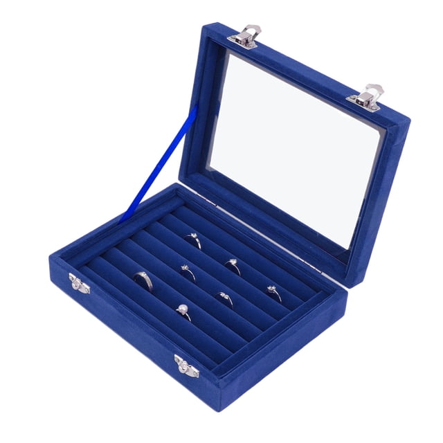 Rings Earring Organizer Tray with Clear Lid, Jewelry Display Box 7 Slots Velvet Ring Storage Display Case Clear Lid 7 Slot Ring Organizer Box Jewelry Case Jewellery Display Storage