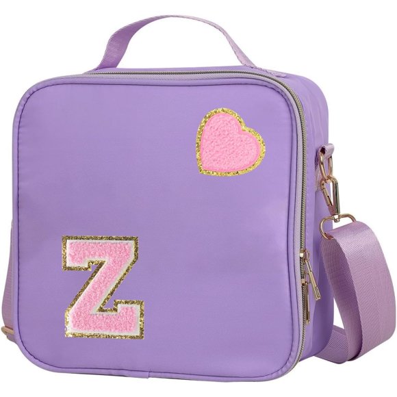 shiyou-Insulated Nylon Lunch Box for Girls, Kids, and Women-Stylish Purple Preppy Large Lunch Bag with Adjustable Strap (Letter Z), Tote for School, Travel, and Picnics-Ideal Preppy Stuff Choice