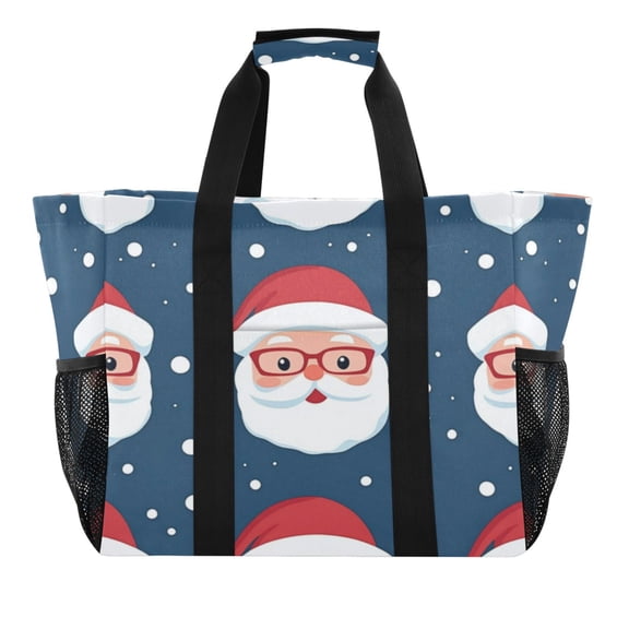 Large Hand-Held Storage Bag Kitchen Reusable Grocery Bags, Travel Tote Bags, Waterproof Tote,Laundry Bag,Beach Bag, Pool Bag Santa Claus with Glasses