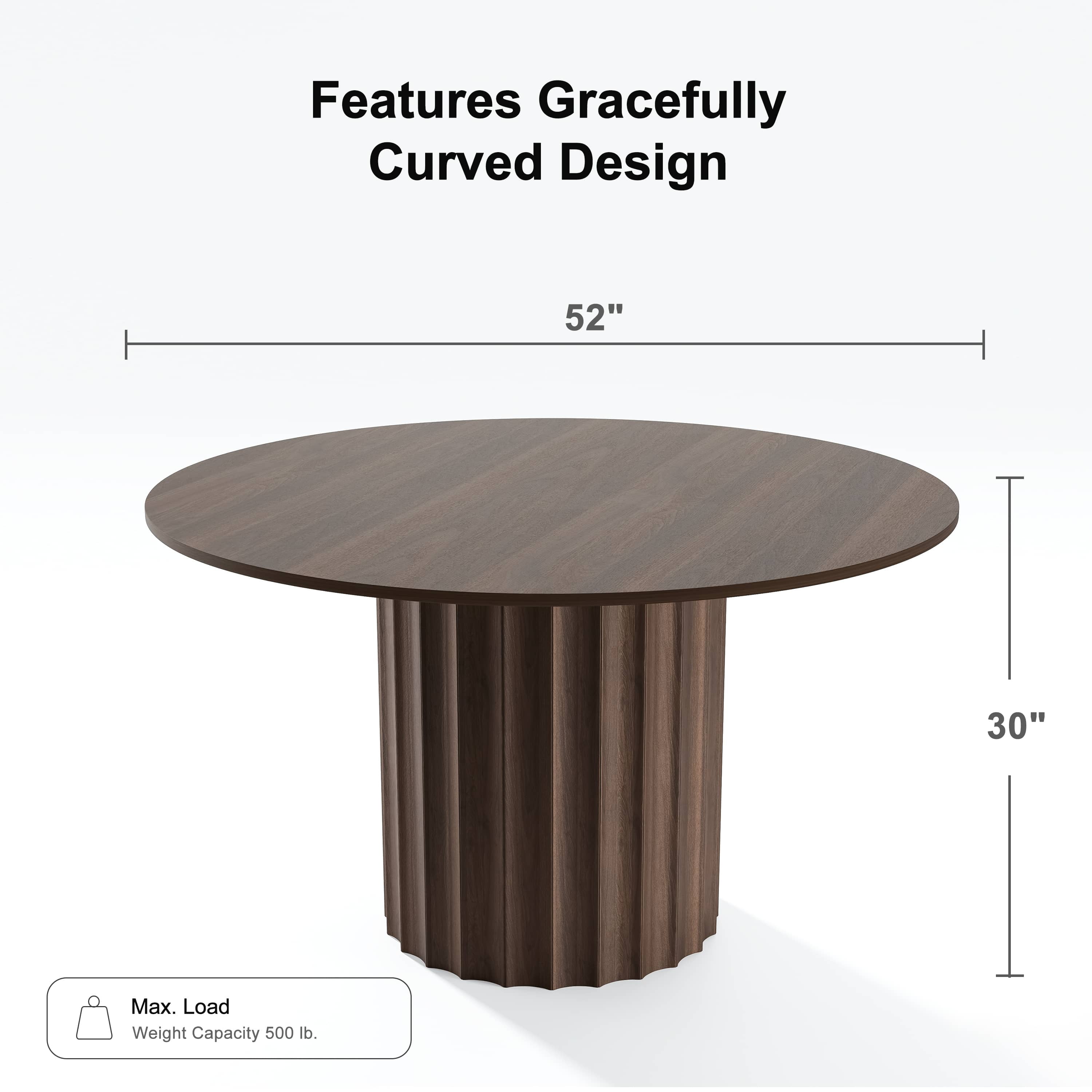 MAYEERTY 52" Wooden Round Table for 4，Modern Dining Kitchen for Dining Room Kitchen,Walnut