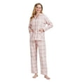 thumbnail image 2 of Amaxer Women's 100% Cotton Cozy Flannel Pajama Set - Long Sleeve Button-Up Top with Elastic Waist Pants, Warm & Soft Sleepwear, Flesh pink plaid, S, 2 of 6
