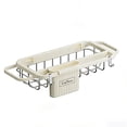 thumbnail image 2 of Extendable Kitchen Sink Storage Rack 18.7 In Adjustable Length Metal Drainage Net Side Hooks Organizer For Sponges Cleaning Balls Cloths Kitchen Sink Countertop Home Kitchen Decor Racks, 2 of 6