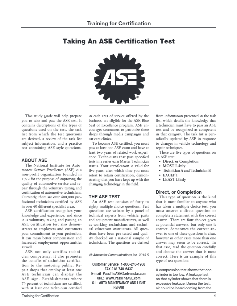 Ase Study Guide C1 Service Consultant Certification By Motor Age Training Walmart Com