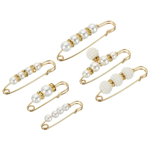Uxcell Pearl Brooch Pins 6 Styles 1.5/2.3/3 Inch Metal Faux Pearl Decorative Collar Safety Pins Clips, 6pcs
