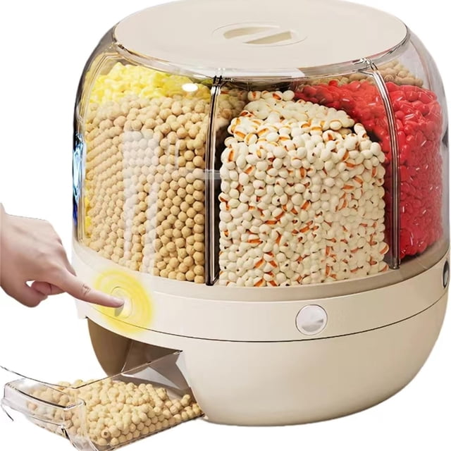 Grains Dispenser Grain Storage Container Rotating Candy Rice Dispenser 6 Grids Food Glass Containers with Lids Prep Containers Glass Container Glass Food Storage Containers Meal Prep Fridge Storage