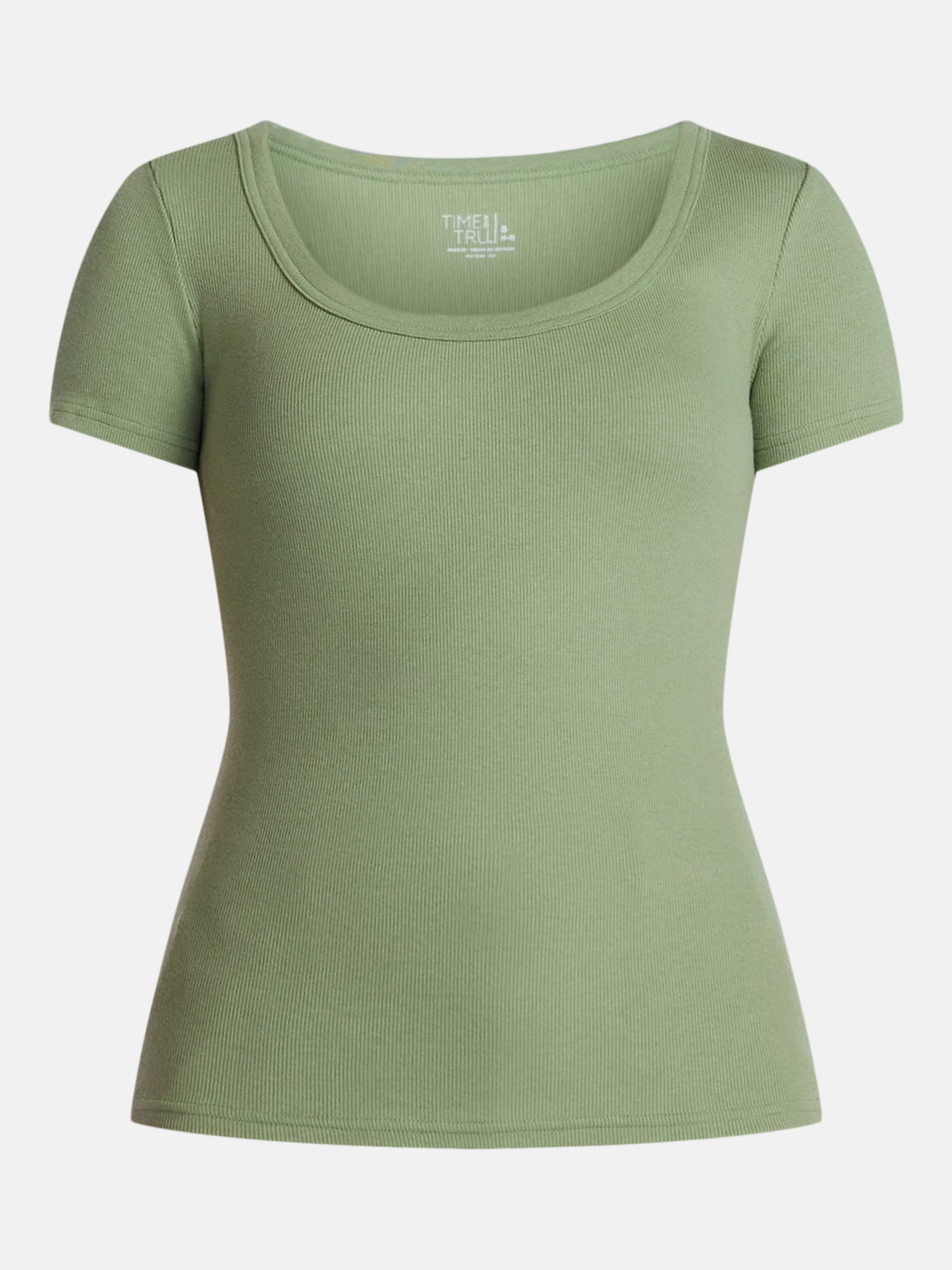 Time and Tru Women's Ribbed Scoop Neck Tee with Short Sleeves, Sizes XS-XXXL