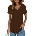 thumbnail image 2 of Delayuji Womens T Shirts V Neck Summer Short/Long Sleeve Cotton Tops Tees Brown Xxxxxl Polyester,Spandex Short Sleeve Shirts for Women, 2 of 4