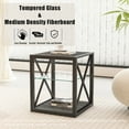 thumbnail image 3 of GZXS Industrial Side Tables, Compact 3-Layer Storage End Tables with Tempered Glass Shelf and Metal Frame, Rustic Wood Grain MDF Top & Bottom Shelf, 3 of 10