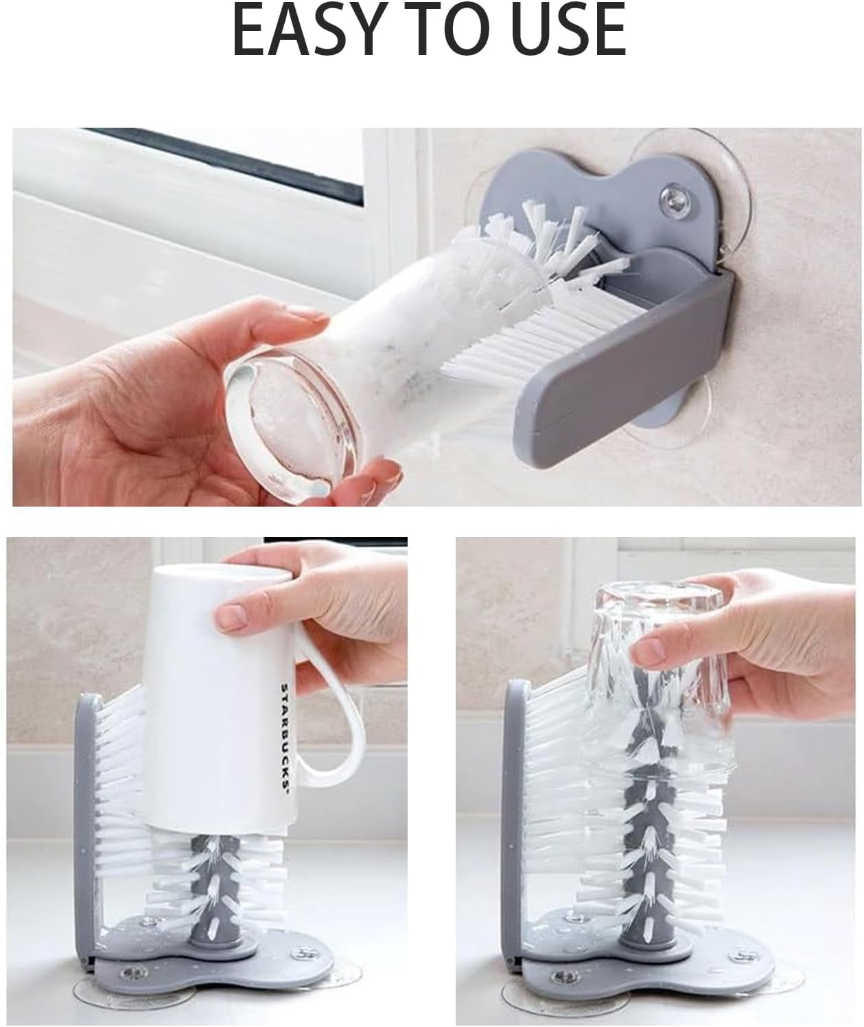 Emboadlie Double-Sided Cup Cleaner,Sink Suction Cup Cleaning Brush, Detachable Dual-in-one Glass Cleaning Brush,Water Bottle Cleaner Brush, with Suction Base for Home or Kitchen Sink Tools