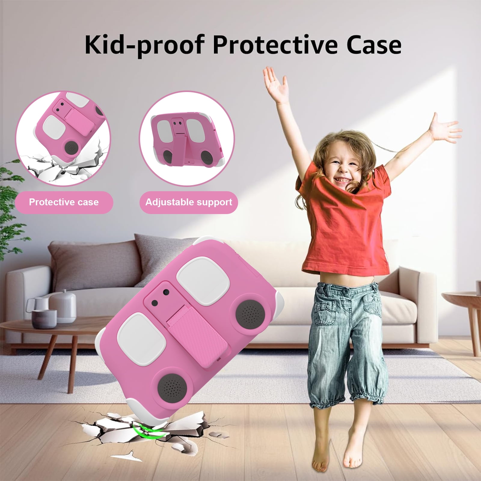 Peicheng Tablet, 8-inch IPS HD Screen Android Tablet for Kids with Protective Case, Parental Contral, 4000mAh battery, Pre-Installed Apps for Learning and Play, Pink