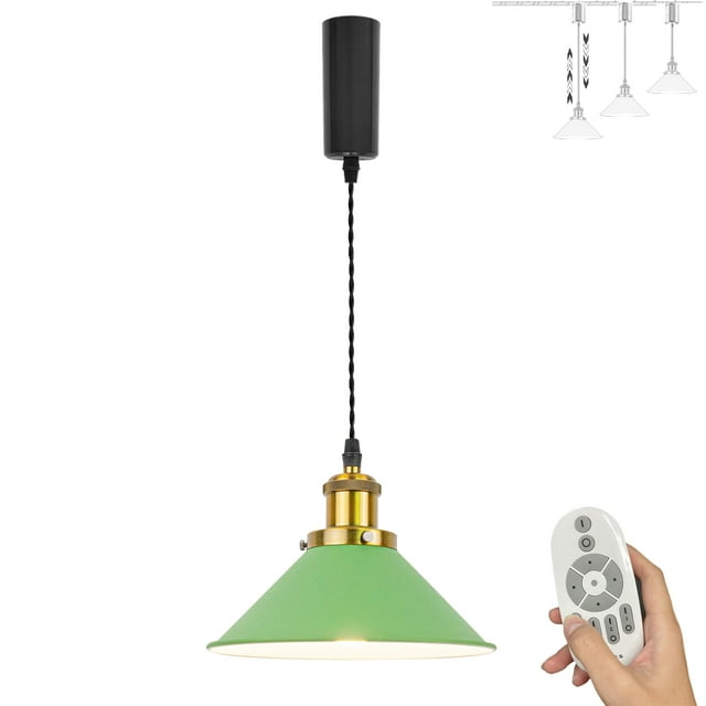 FSLiving Contrôle de Groupe Intelligent avec Gradation Continue, Suspension d'Éclairage en H pour Restaurant, Hauteur Réglable, Douille en Laiton Antique, Abat-Jour Vert Clair, Monté sur Îlot de Cuisine, 5 Pieds