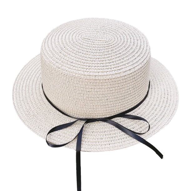 Sombrero de paja para mujer con circunferencia de 56-58 cm, sombrero para el sol con lazo de cinta, sombrero de copa plana para exteriores, sombrero para el sol con protección solar