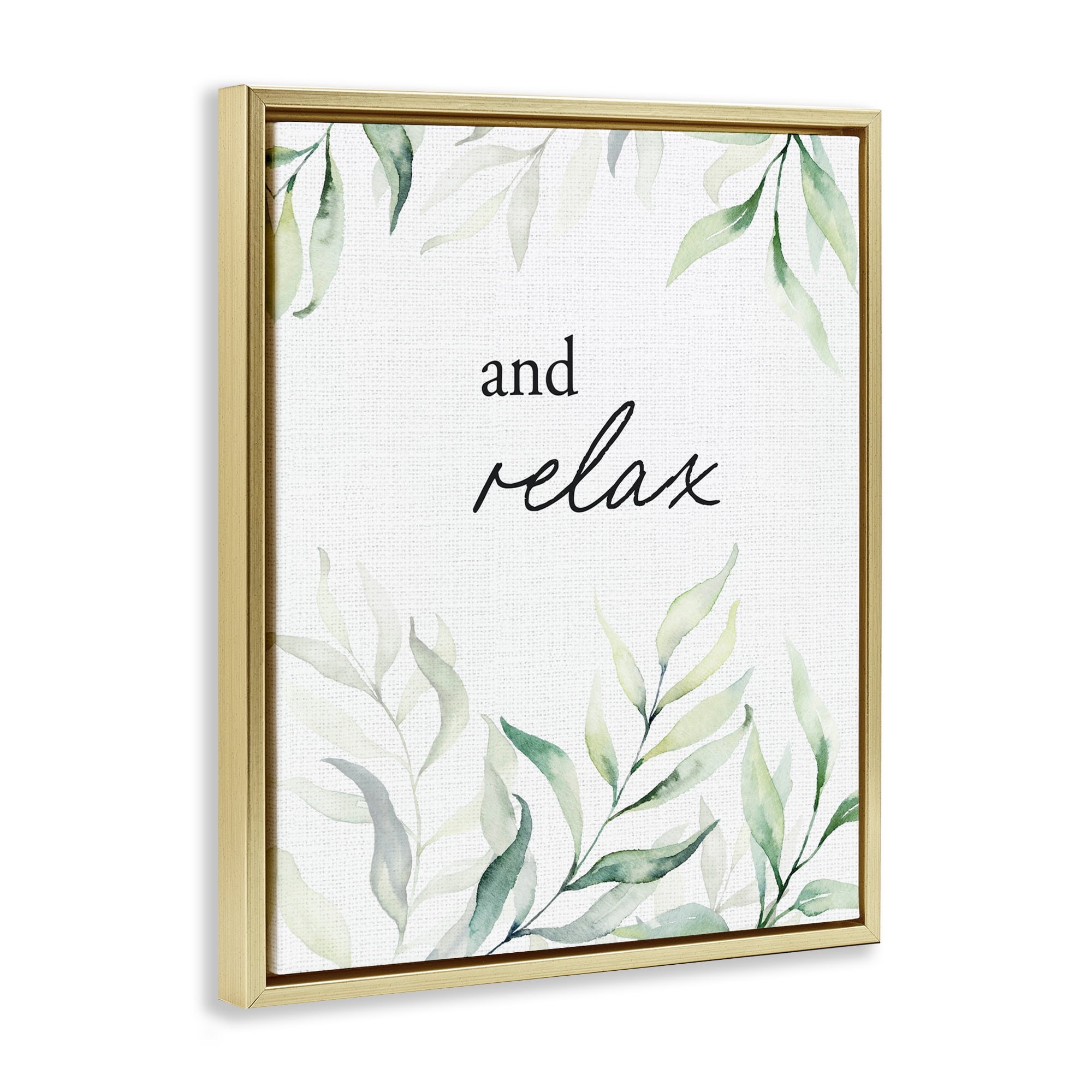 And Relax Soothing Greenery Gold Framed Floater Canvas Wall Art, design by Lettered and Lined