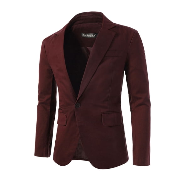 INSPIRE CHIC Men's Suit Jacket Notched Lapel Long Sleeve Single Vent Back One-Button Blazer 38 Burgundy