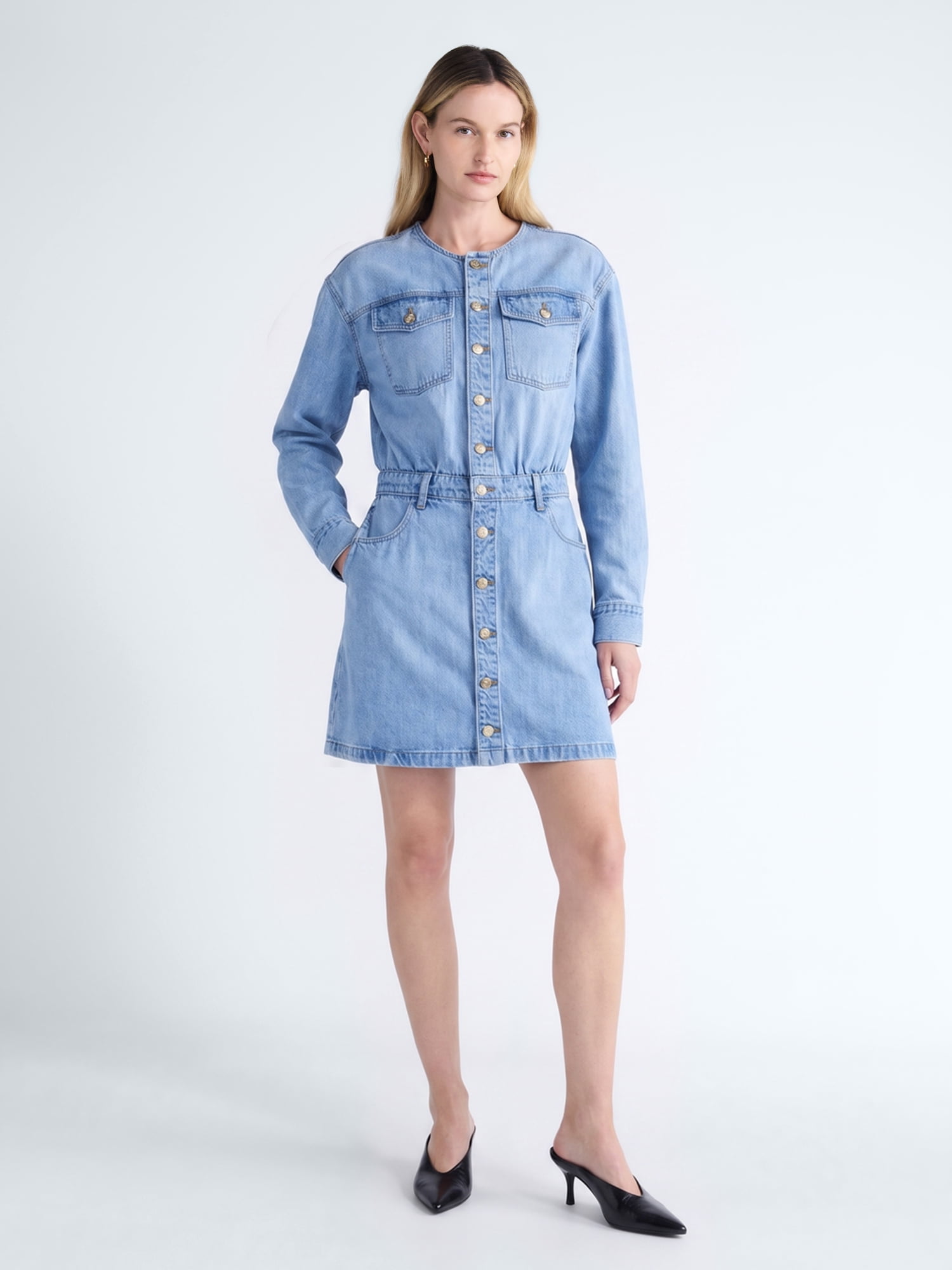 Scoop Women's and Women's Plus Button Front Mini Dress, Sizes XS-4X