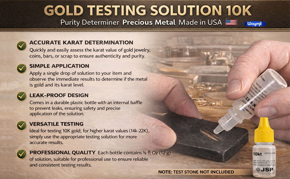 Waytest 6 10K Gold Test Liquid Kit Jewelry Metal Tester for Precious Metals