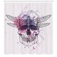 thumbnail image 2 of Skull Shower Curtain, Grunge Illustration of Human Skull Dragonfly with Watercolor Splash Sketchy, Fabric Bathroom Set with Hooks, 69W X 70L Inches, Purple Pink Black, by Ambesonne, 2 of 2