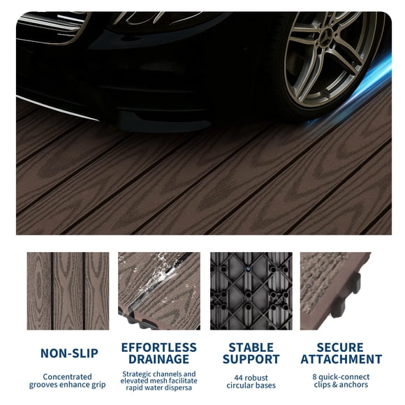 AKDSteel Interlocking Deck Tile Features Wood Plastic Composite Construction, Offering Waterproof And Durable Patio Flooring With Easy Snap-Together Tiles For Balconies And Gardens