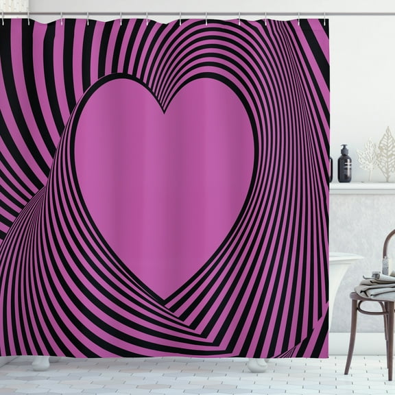 Ambesonne Pink Zebra Shower Curtain, Heart Shape Lines, 69"Wx75"L, Fuchsia Black