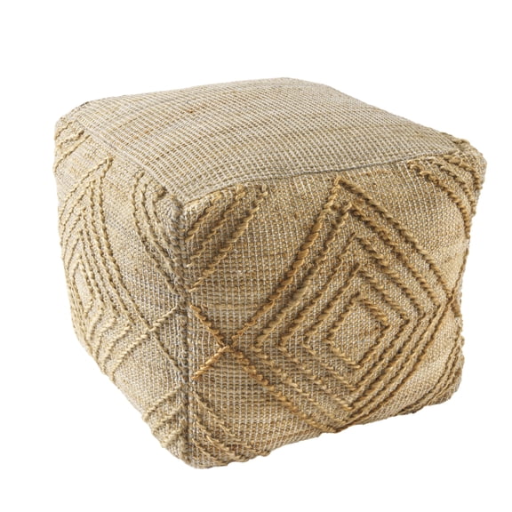 Laddha Home Designs Hand Woven Geometric Diamond Square Medium Pouf Ottoman - 18" - Brown