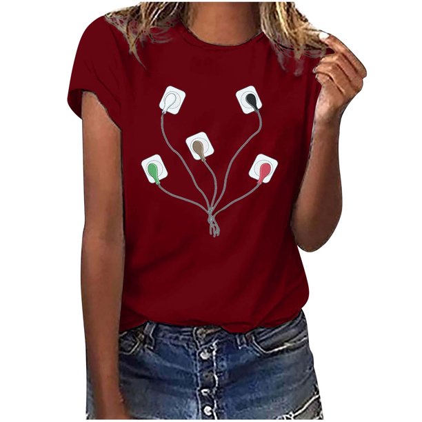 Camisetas con estampado de letras y cuello redondo de verano para mujer, blusas femeninas cómodas y elegantes, Tops OAVQHLG3B Store lin121212