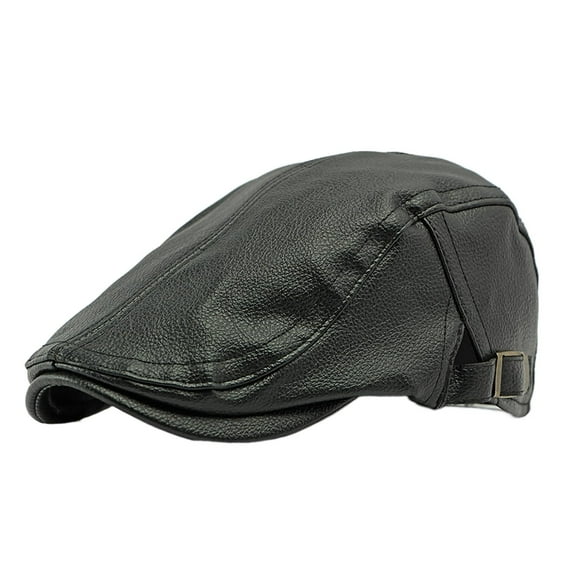 Middle-Aged and Elderly Warm Hat Men's Autumn and Winter Imitation Sheep Leather Beret British Retro Advance Hats Leather Peaked Cap