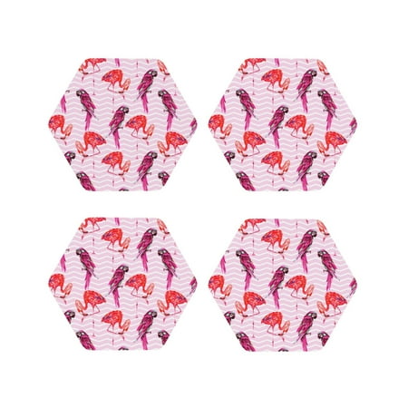 

Leather Coasters with Heat-resistant for Drinks Striped Parakeet Flamingo Pink -标题2 Hexagon