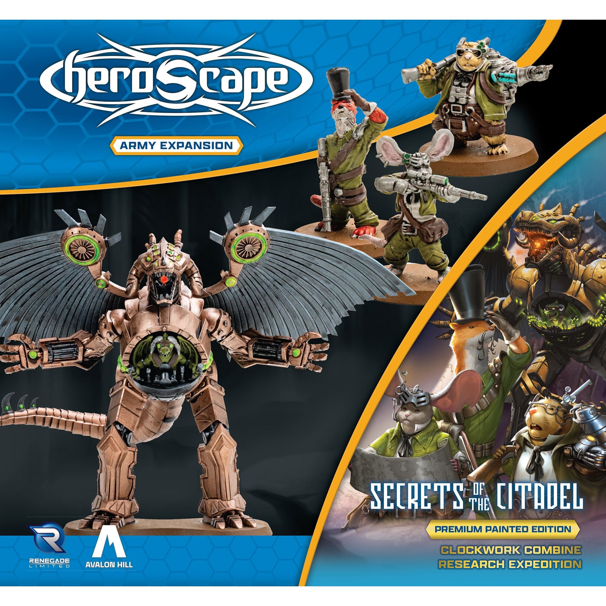 Renegade Games: Heroscape: Clockwork Combine Research Expedition Army Expansion -4 Miniatures, 2 Army Cards, 3 Treasure Glyphs, Secrets of the Citadel