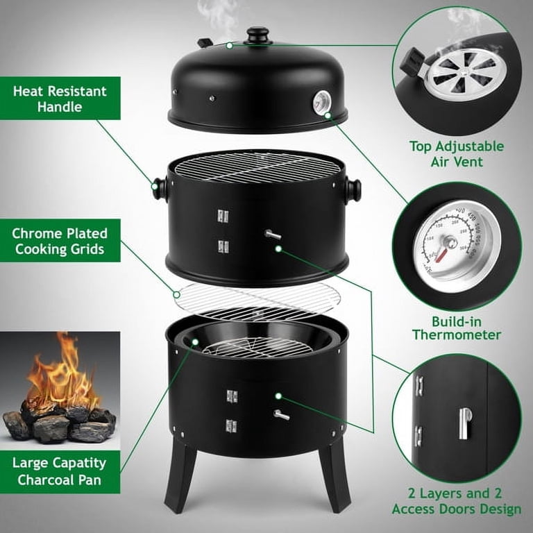 Alvantor 3-in-1 Portable Charcoal Smoker Grill, 31 Inch photo 4