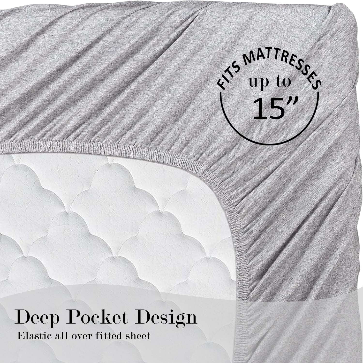 Mainstays Cotton Rich Extra Soft Jersey Bed Sheet Set, Twin-XL, Grey Heather, 3 Pieces
