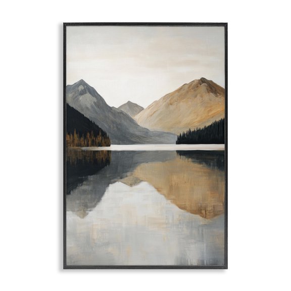 Stupell Industries Rustic Lodge Terracotta Reflection Mountain Range Black Framed Giclee Art, 12 x 18, by Petals Prints Design