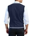 thumbnail image 3 of Sweater Vest Men V Neck Casual Sleeveless Pullover Striped Cable Knit Business Casual Tops Fall Winter College Style Sweaters Navy 2XL, 3 of 3