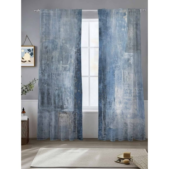 Blue Abstract Sheer Curtains 108 Inches Long 2 Panels Vintage Graffiti Light Filtering Semi Sheer Window Curtains Drapes for Bedroom Living Room 52"x108"