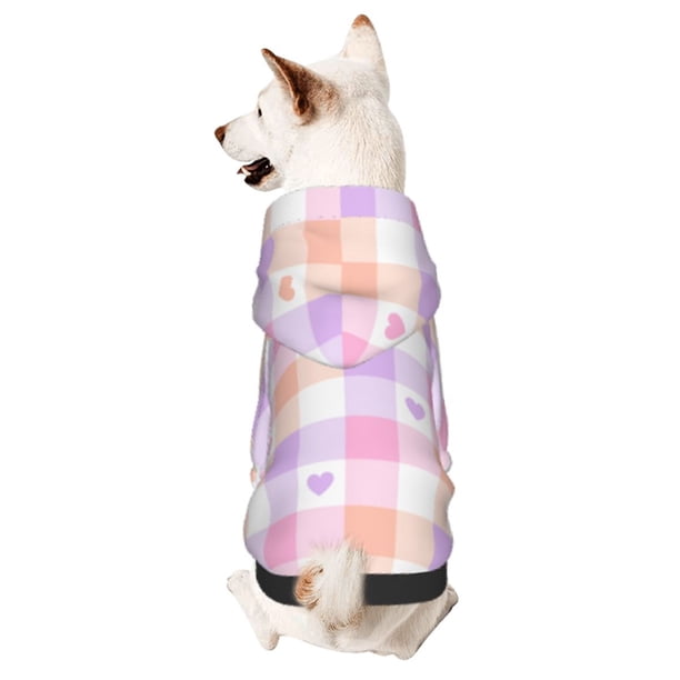 Fotbe Heart Buffalo Plaid Sudadera con Estampado para Perros Pequeños – Suéter con Capucha para Mascotas, Tela Suave de Forro Polar con Bolsillo-Small