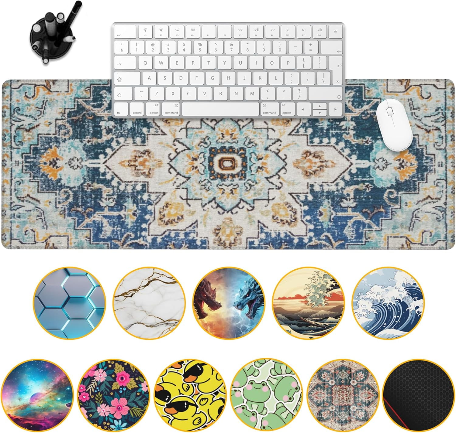 Desk Mat,Bohemian Textile Rug Texture Mouse Pad,31.5"X15.7" Large Desk Pad with Stitched Edge Non-Slip Base Keyboard Big Mouse Pad for Office Home Work Gaming
