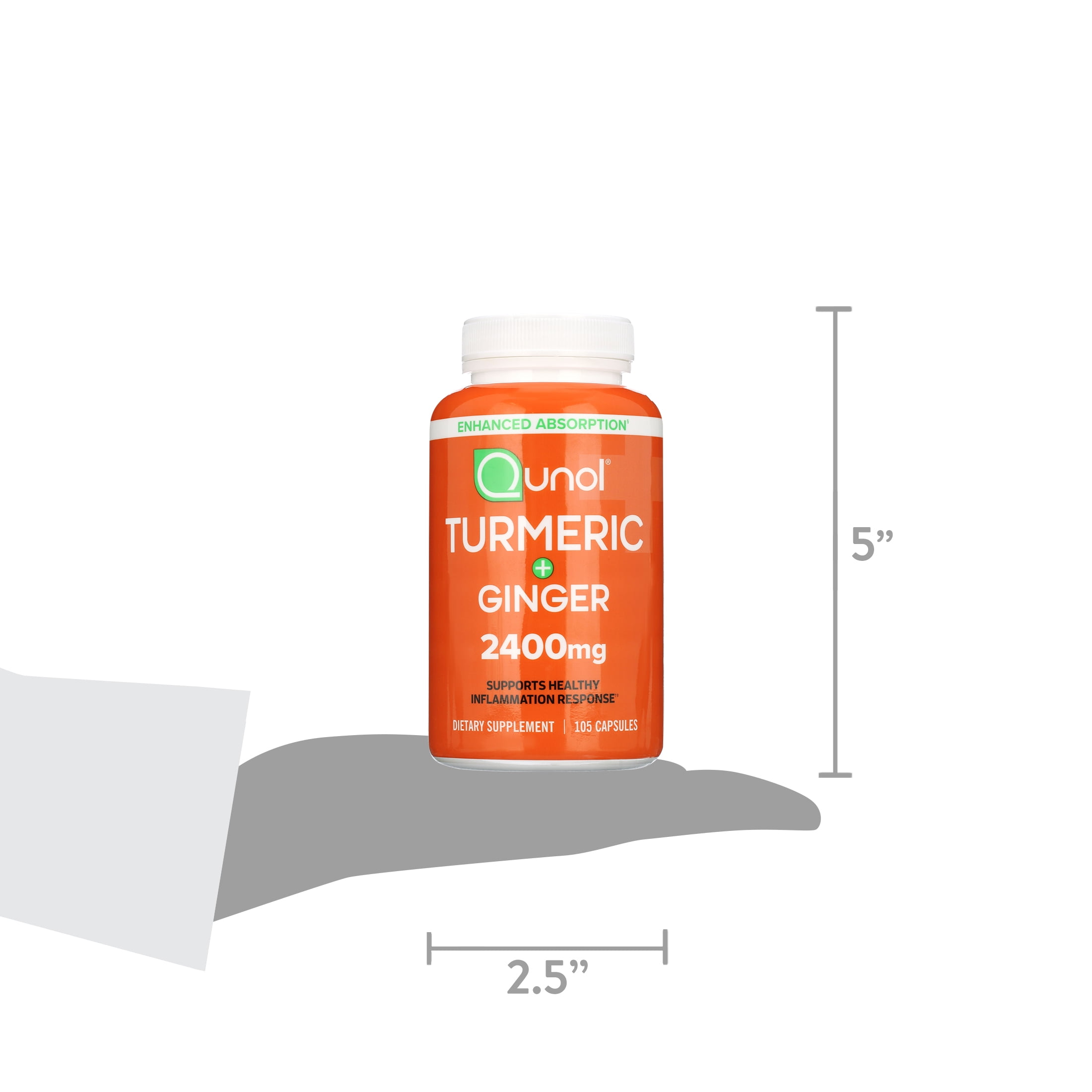 Qunol Turmeric Curcumin with Black Pepper & Ginger, 2400mg Turmeric Extract with 95% Curcuminoids, Extra Strength Supplement, Enhanced Absorption, Supports Healthy Inflammation Response, 105 Count