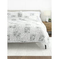 Comfort Canopy - 3 Piece Light Gray Reversible Patchwork Stitched Quilt Coverlet for King Size Beds