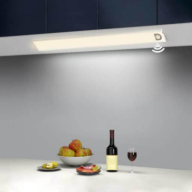 Luz de pequeña sala con Sensor de movimiento inalámbrico, con pilas, magnética, debajo del Sensor de movimiento del mostrador, para vitrina, esca Luz cálida plateada Salvador Luces del Gabinete