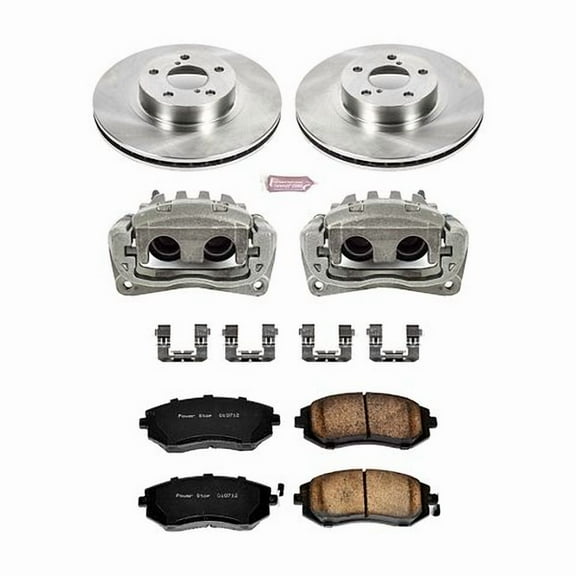 PowerStop Front Stock Replacement Brake Pad and Rotor Kit with Calipers Fits: SAAB SUBARU Select Models KCOE1124