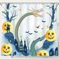 thumbnail image 1 of Whimsical Halloween Dragon Shower Curtain - Cartoon Style with Bats Lanterns, 1 of 4