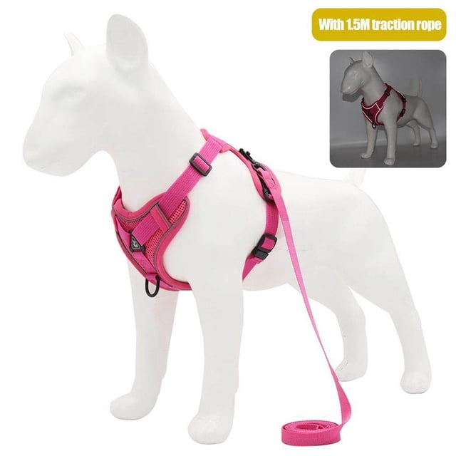 Harnais Réfléchissant pour Chien, Design Style Veste, Laisse Ajustable pour Chiot, Harnais de Poitrine pour Animal, Fournitures pour Animaux, Rose Rouge/TG