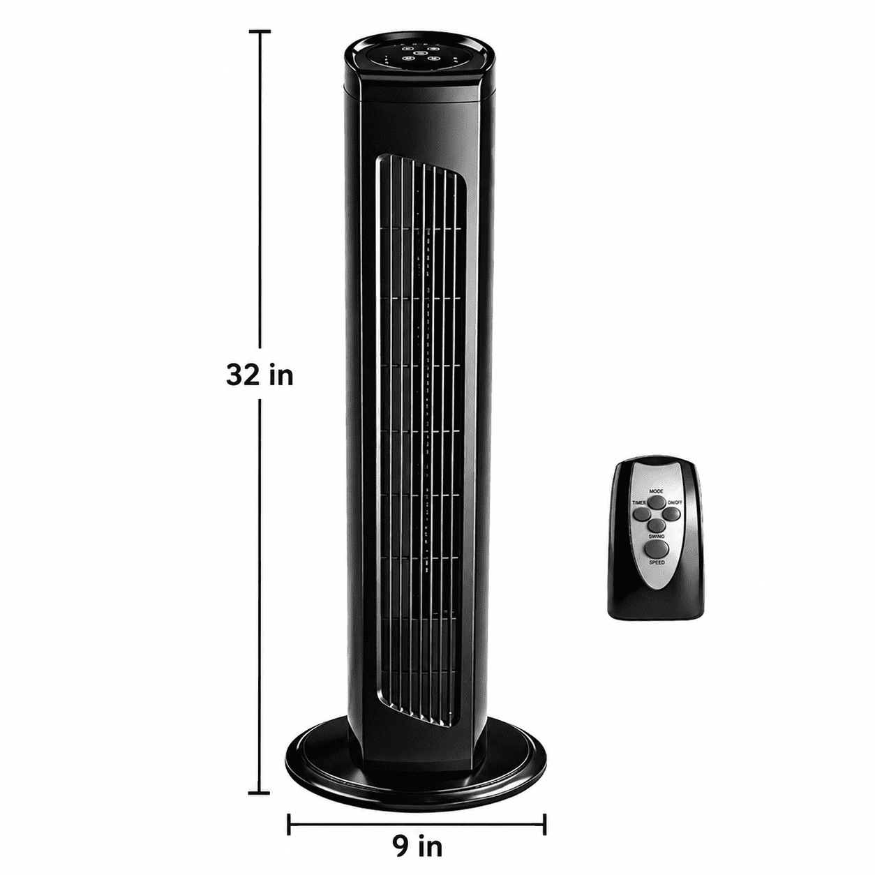 Alvantor 32-Inch Tower Fan with Remote, 3 Speeds, 3 Wind Modes, Oscillation, 7.5-Hour Timer, Black