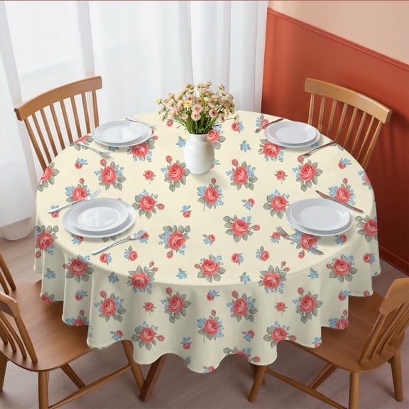 Pioneer Flower Floral Print Pattern Round Tablecloth 60 X 60 Inch, Wrinkle Resistant Wipeable Table Cloth for Kitchen Dining Picnic Patio Party