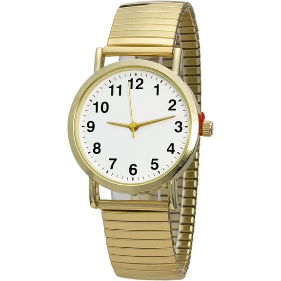 Blekon Collections Womens Wrist Watch – Casual Expansion Stainless Steel Stretch Band Watch – 34mm Case White Face Analog Second Hand Quartz Movement Watch