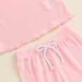 thumbnail image 6 of FEORJGP Toddler Girls 3-Piece Basic Ribbed Set 0 6M 12M 18M 2T 3T Infant Baby Ruffles Short Sleeve T-Shirts Round Neck Lace Tops Elastic Waist Shorts irl Casual Cute Summer Outfits for Daily, 6 of 7