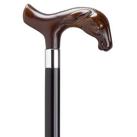 Walking Cane Unisex Mule Head Derby Cane Black Maple Shaft, Brown Handle
