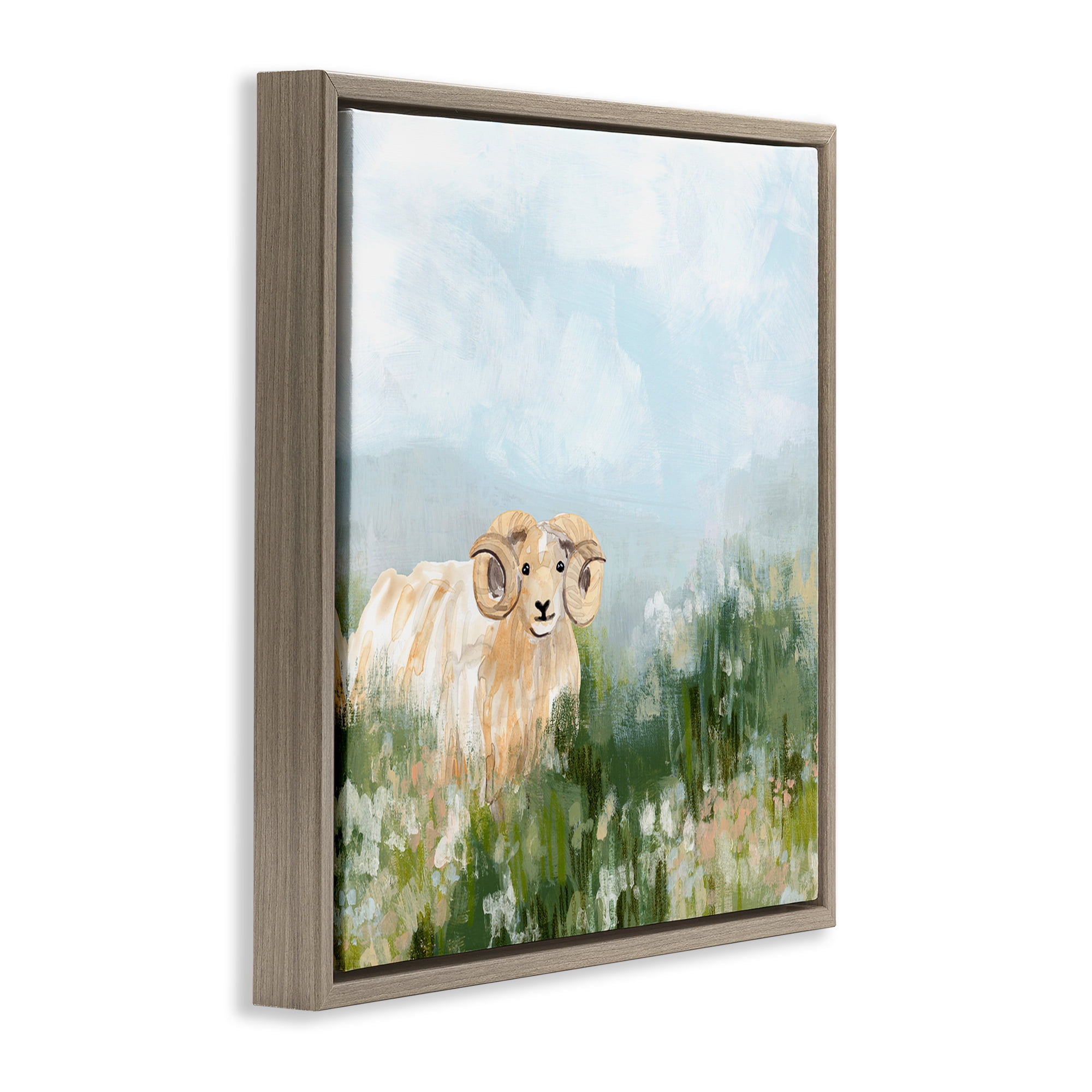 Stupell Industries Traditional Country Goat Animals & Insects Painting Brown Floater Framed Canvas Art Print Wall Art, 18 x 18